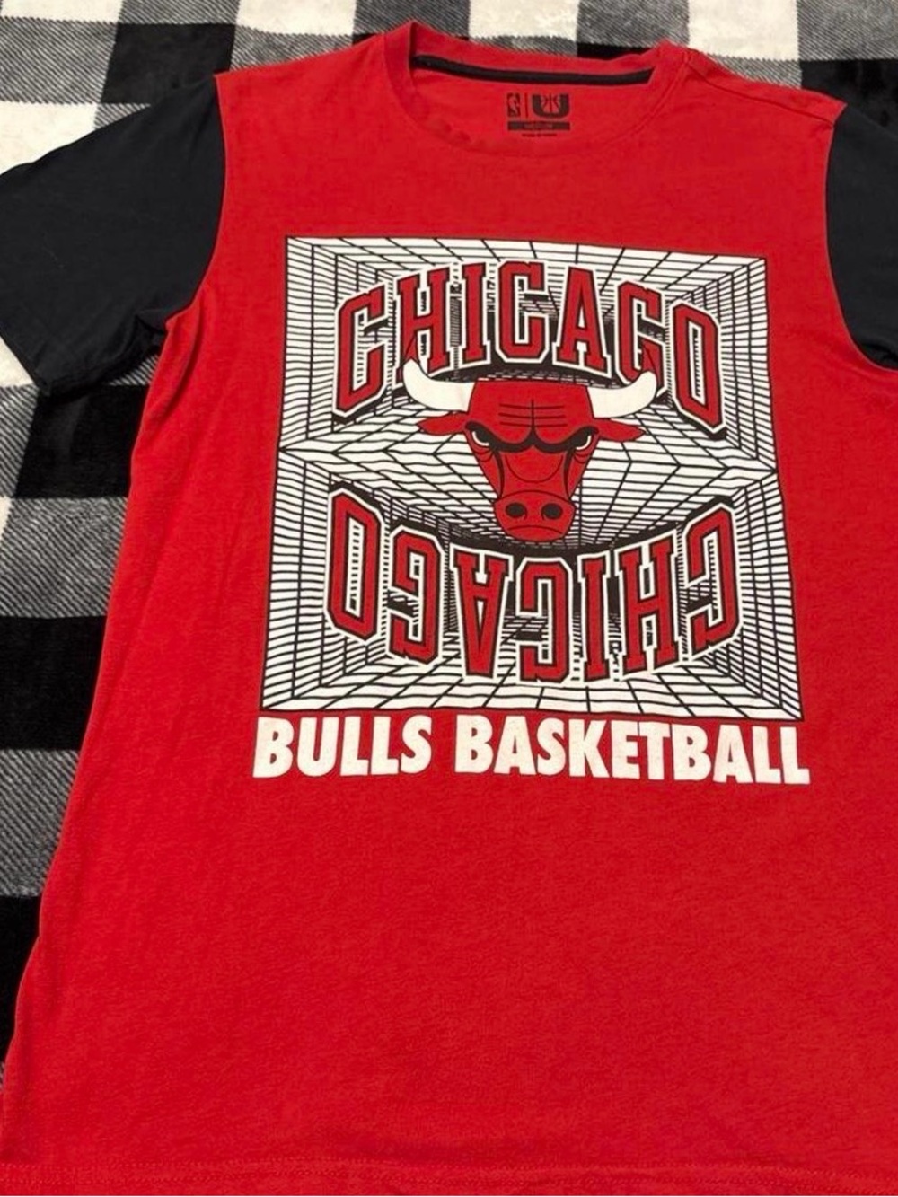 NBA Chicago Bulls Red Tee with Black Sleeves